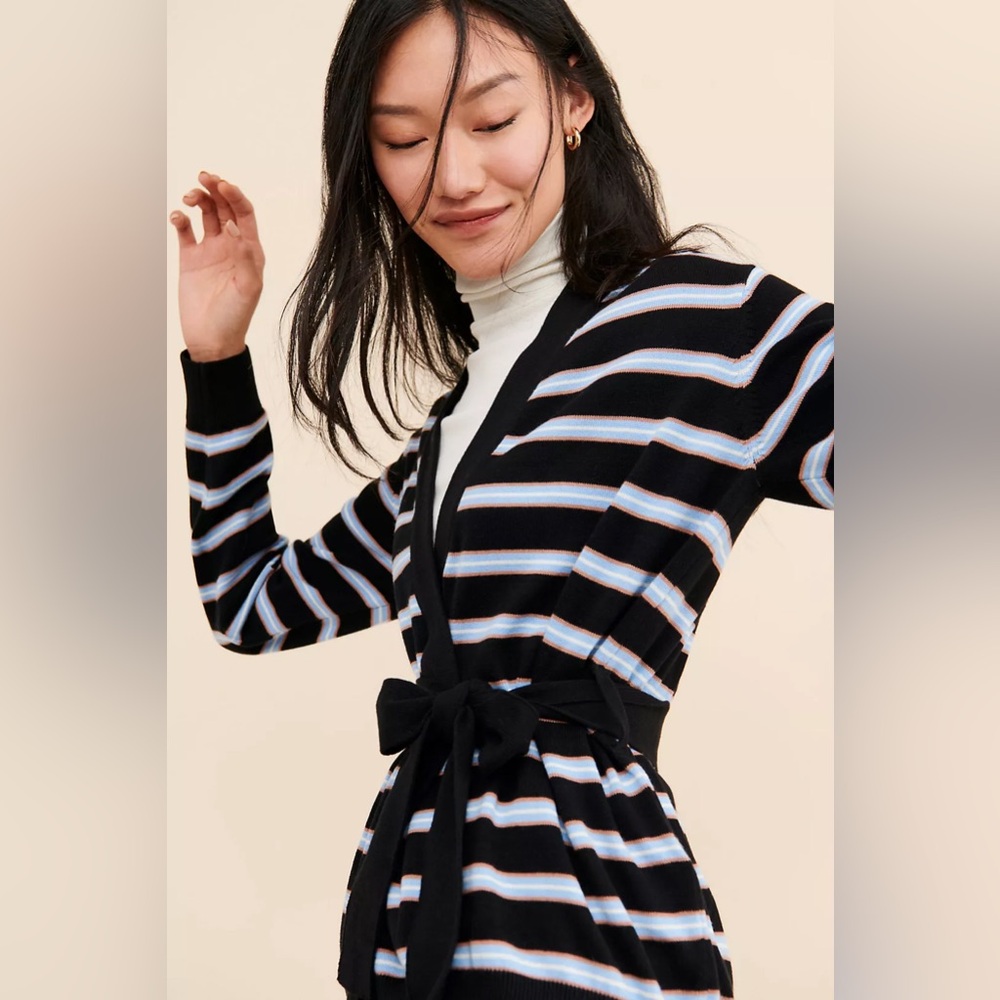 Anthropologie People Tree Black and White Striped Cardigan